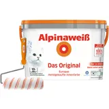 Alpinaweiß Das Original – optimal deckende und ergiebige weiße Wandfarbe – mit Spritz-Schutz-Formel – inkl. Spezial-Roller - 10 Liter