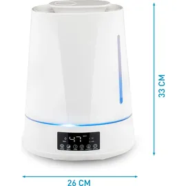Grundig Luftbefeuchter und Aroma Diffuser 4L - Diffuser Ätherische Öle - Humidifier mit Hygrometer und Zeitschaltuhr - Räume der 15 zu 30m2 - 26 x 15 x 33 CM - Weiß