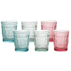 Bunte 6 Trinkgläser Set ca. 300ml 6 Gläser Glas Wasser Limonade  Vintage Cognac Whiskey Retro Cocktail