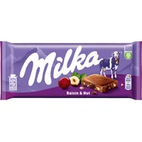 Milka Vollmilchschokolade mit Rosinen und Haselnüssen 100 G