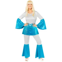70er Jahre Disco Queen Damenkostüm blau - 50-52