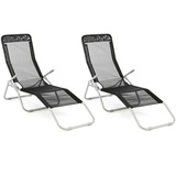 VCM Gartenliege 2er Set Bäderliege 160 cm Schwarz Armlehne Stahl Relaxliege klappbar