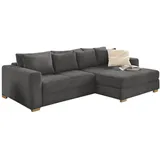 luma-home ECKSOFA-DAUERSCHLÄFER Federkern Couch seitenverk. Bettkasten Cord Grau Anthrazit & 15153 - Grau