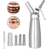 Refined Living Sahnesyphon Sahnespender Sahnesyphon 0.5L Aluminium mit 3 Edelstahl Deko-Düsen, (Auslaufsicherer Sahnesiphon für die Zubereitung von Schlagsahne, 1-tlg., Familie Küche Essentials Eltern-Kind DIY Kuchen Desserts) für Heiße und Kalte Cremes Schlagsahne Soßen Mousse und Desserts