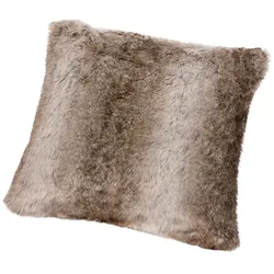 Fellkissen GÖZZE "Kodiakbär Felloptik", braun (grau, braun, felloptik), B:50cm L:50cm, Mischgewebe, Dekokissen_Sitzkissen_Kissenhüllen, Kissenhülle mit Federfüllung, 1 Stück