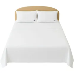 Benetton - 4-teiliges Doppelbett-Set: Bettlaken (240x280cm), Spannbettlaken (160x200cm), 2 Kissenbezüge (50x85cm), 100 % weiße Baumwolle