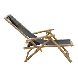 vidaXL Relaxstuhl Verstellbar Dunkelgrau Bambus und Stoff