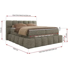 MKS Meble MKS Boxspringbett 180 x 200 mit bettkasten NIRA KING, Polsterbett 7 Zonen Multipocket-Matratze und Topper, Doppelbett - Grau Strukture - H4 - Grau
