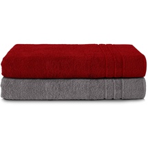 Komfortec 2er Saunatuch Set 80x200 cm aus 100% Baumwolle, XXL-Saunatücher, Sauna Handtuch, Weich, Groß, Frottee, Schnelltrocknend, Anhtrazit Grau/Aurorarot