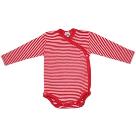 cosilana Langarm Baby-Wickelbody aus Bio Wolle / Seide Geringelt Rot 50/56