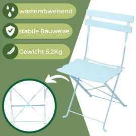 Albatros Bistroset 3-teilig Blau – Bistrotisch mit 2 Stühlen – klappbare Stühle und Tisch aus robustem Metall – optimal als Balkonmöbel Set oder Gartenmöbel in modernem Design