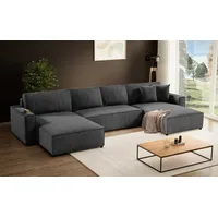 beautysofa Ecksofa Parys U Eckcouch mit Schlaffunktion und Bettkasten U-form Polsterecke aus Cord-Bezug 390 cm Ecke u-förmig, Farbe: Dunkelgrau, Poso 34 - Dunkelgrau