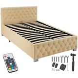 Tectake tectake® Polsterbett, mit LED-Leisten & Stauraum - beige, 120 x 200 cm