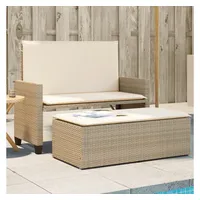 VidaXL Gartenbank mit Kissen und Hocker Beige Poly Rattan