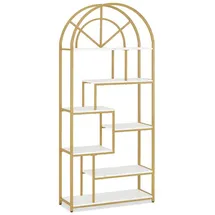 Barberpub Bücherregal 7 Ebenen 5183 40 x 30 x 180 cm Marmor-Weiß Gold