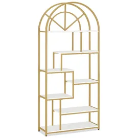 Barberpub Bücherregal 7 Ebenen 5183 40 x 30 x 180 cm Marmor-Weiß Gold