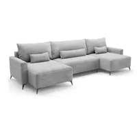 Deine Möbel 24 Wohnlandschaft LOCA U-Form 382 cm breit Ecksofa Sofa Wohnzimmer L-Couch Cord Samt, Beige Creme Grau Hellgrau Anthrazit Schwarz 5 Teile, mit Schlaffunktion Bettfunktion Bettkasten grau|silberfarben