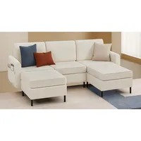 VASAGLE Ecksofa, 5 Teile, Modulares Sofa, 5-Sitzer, Schlafsofa, U-förmiger Couch mit Armlehnen weiß