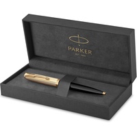 Parker 51 Kugelschreiber | Luxuriöser Schwarzer Schaft mit Goldzierteilen | Mittlere Schreibspitze in 18k Gold mit Schwarzer Nachfüllmine | Geschenkbox