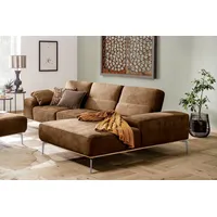 W.SCHILLIG Ecksofa run, Designsofa, bequem, L-Form, mit elegantem Holzsockel, Füße in Chrom glänzend, Breite 299 cm braun