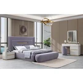 aea Schlafzimmer Bett, Sitzbank Nachttische Schminktisch Pouf Spiegel, 7tlg
