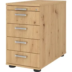 bümö Schreibtisch Schrank abschließbar, Schubladenschrank Holz in Asteiche, Container mit Schubladen - Schubladen Schrank Büro, Schreibtisch
