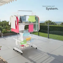 Tectake tectake® Turmwäscheständer Odelia klappbar, 6 drehbare Doppelrollen mit Feststellbremsen
