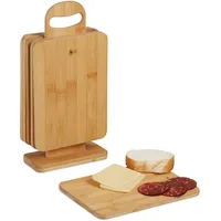 Relaxdays Frühstücksbrettchen mit Ständer, 6er Set, kleine Schneidebretter Bambus,