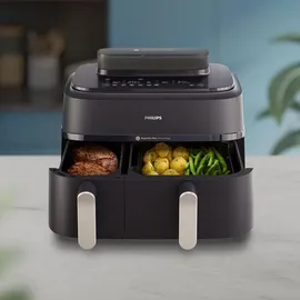 Philips 5000 Series Steam Airfryer Dual Basket NA551/00 Schwarz/Silber