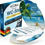 YELCONA Toilettendeckel Mit Absenkautomatik | WC Sitz Mit Absenkautomatik | Klodeckel Mit Absenkautomatik | Antibakteriell, UV-Beständig, Quick-Release Installationsschablone (Sandstrand&Starfish)