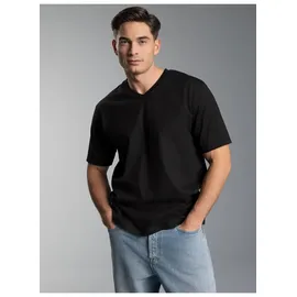TRIGEMA T-Shirt "TRIGEMA V-Shirt DELUXE Baumwolle", Herren, Gr. M, schwarz, Single Jersey, 100% Baumwolle, Basic, lang, V-Ausschnitt, Shirts T-Shirt