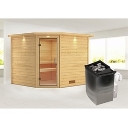 KARIBU Sauna »Leona«, inkl. 9 kW Saunaofen mit integrierter Steuerung, für 4 Personen - beige