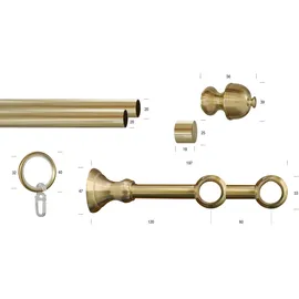 GARESA Gardinenstange GARESA "ANDREA", gold (mattmessingfarben), L:100cm Ø:20mm, Metall, Gardinenstangen, Vorhanggarnitur, verlängerbar, Endknopf Profil klein, mit Ringen