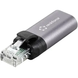 Renkforce RJ45 / USB-C® Netzwerk Adapter [1x RJ45-Stecker - 1x USB-C® Buchse] Anthrazit-Grau