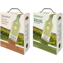 Peter Mertes KG Weinkellerei Maybach Bag-In-Box Weinpaket: Weißer Burgunder Trocken + Riesling Trocken (2 x 3 l)
