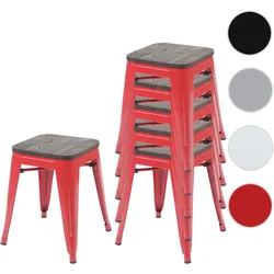 6er-Set Hocker HWC-A73 inkl. Holz-Sitzfläche, Metallhocker Sitzhocker, Metall Industriedesign stapelbar ~ rot
