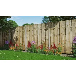 Bohlenzaun Romo – rustikaler Sichtschutzzaun aus druckimprägnierter Kiefer aus 16 mm Brettern, ca. 180 × 180 cm – stabiler Naturzaun für den Garten
