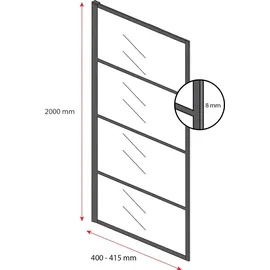 Badplaats Duschwand Essos 40 x 200cm Glas Duschabtrennung Schwarz - Walk-In Dusche Nano Duschtrennwand