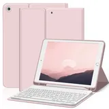 ZOYU Hülle mit Tastatur für iPad 9. Generation 2021/iPad 8. Generation 2020/iPad 7. Generation 2019, iPad 10,2 Hülle mit Tastatur, Bluetooth Tastatur Folio mit Stifthalter, QWERTZ Layout, Rosa