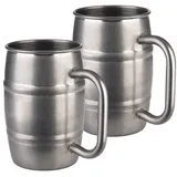 APS Bierkrug 2-er Set Humpen 0,5 Liter aus Edelstahl in Antikoptik