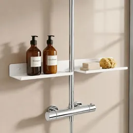 doporro Waschbecken Ablage 60 cm über dem Wasserhahn, Badezimmer Regal Montage mit oder ohne Bohren, Waschbecken-Wasserhahn-Organizer, Spülbecken Organizer & Duschablage, Sandweiß Reglo-17