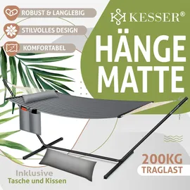 Kesser KESSER® Hängematte HILL mit Gestell Kissen Doppelhängematte für 2 Personen-Stabiler Rahmen 200kg Belastbarkeit Indoor & Outdoor XXL Hängesess... - Grau