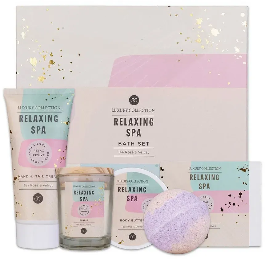 Preisvergleich Produktbild ACCENTRA Pflege-Geschenkset Relaxing Spa, wiederverwendbarer Geschenkbox beige|blau|rosa