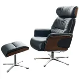 KAWOLA Sessel, Relaxsessel drehbar Leder schwarz mit Hocker