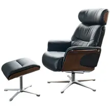 KAWOLA Sessel, Relaxsessel drehbar Leder schwarz mit Hocker