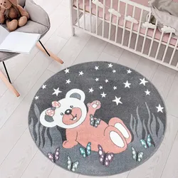 Kinderteppich CARPET CITY "ANIME916", grau, H:11mm Ø:120cm, Polypropylen (PP), Teppiche, Kinderzimmer Teppich Modern mit lustigen Cartoon-Figuren, Multi