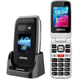 UNIWA V202T 4G Klapphandy Seniorenhandy mit großen Tasten Handy ohne Vertrag Mobiltelefon mit Ladestation, großes Volumen, SOS, Taschenlampe, Radio - Schwarz