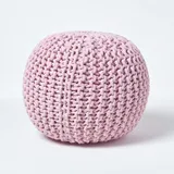 Homescapes Pouf Strickpouf rundes Bodenkissen, Sitzpouf 35 x 40 cm, gepolsterter Sitzhocker, Sitzpuff/Puff mit grob gestricktem Bezug aus 100% Baumwolle, Strickpuff, rosa/Hellrosa