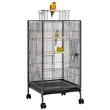 Vogelvoliere Vogelkäfig Papageienkäfig Vogelhaus mit Holzstangen und Rollen