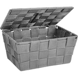 Wenko Aufbewahrungskorb mit Deckel Adria Grau - Badkorb, Küchenkorb, Polypropylen, 19 x 10 x 14 cm, Grau